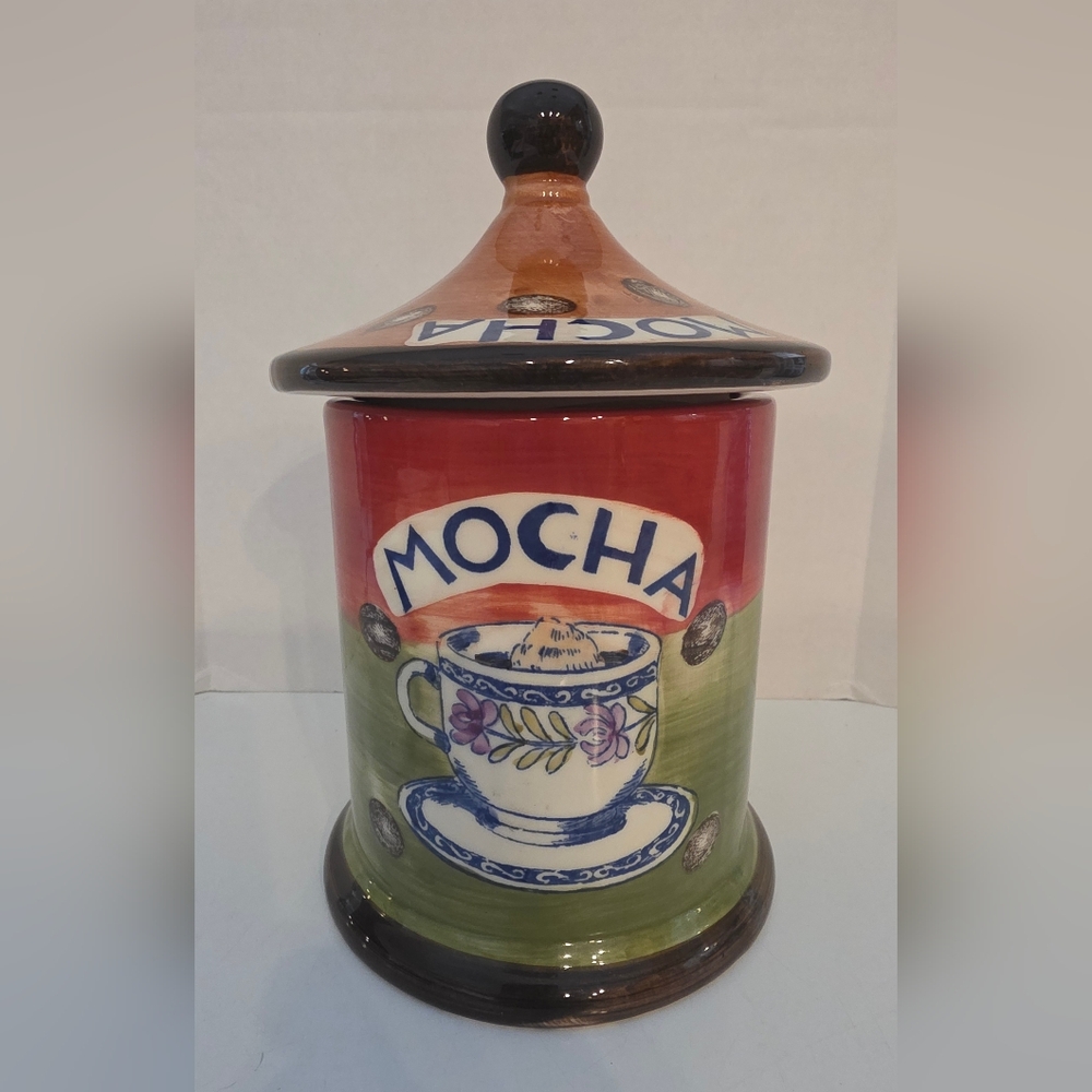 Mocha Colorful & Decorative Ceramic Coffee Canister 8" w/ Sealed Lid